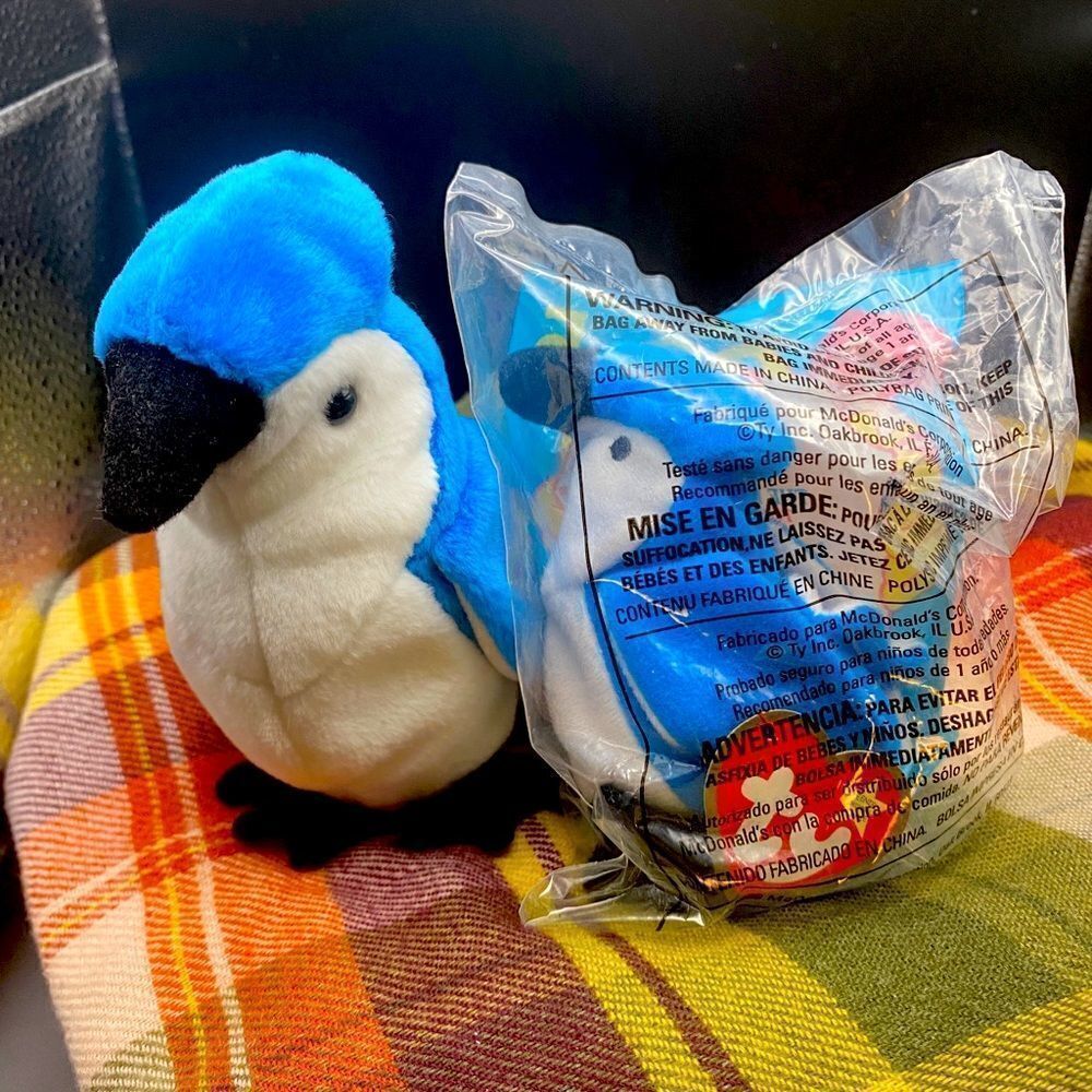 Mint condition rare/retired Ty BB Rocket the Bluejay and still in bag mini